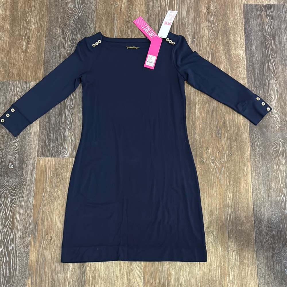 NWT! Lilly Pulitzer UPF 50+ SOPHIE DRESS Chic Navy Dress with Button Details XXS